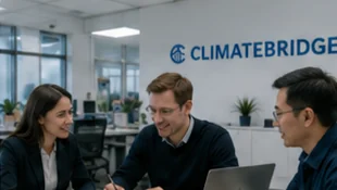 The Climate Bridge team in a meeting with a partner